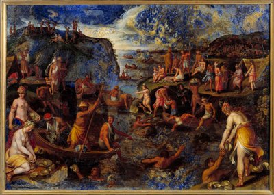 Parelvissen door Amerikanen Schilderij met lapis lazuli door Antonio Tempesta