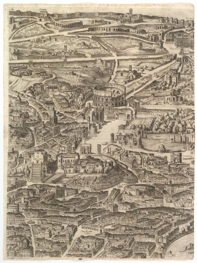 Plan van de Stad Rome. Deel 4 met de Santa Maria in Aracoeli, het Forum Romanum door Antonio Tempesta