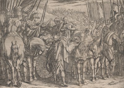 Plaat 10: Alexander vindt het lichaam van Darius, uit De daden van Alexander de Grote, 1608 door Antonio Tempesta