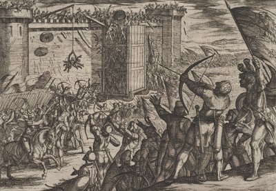 Plaat 14: Nieuwe aanval op het oude fort, uit De oorlog van de Romeinen tegen de Bataven..., 1611 door Antonio Tempesta
