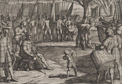Blad 20: Civilis laat zijn haar knippen, uit De oorlog van de Romeinen tegen de Bataven, 1611 door Antonio Tempesta
