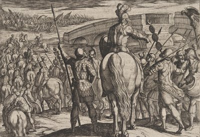 Plaat 24: De voorhoede van de nieuwe Romeinse troepen teruggedreven, uit De oorlog van de Romeinen door Antonio Tempesta