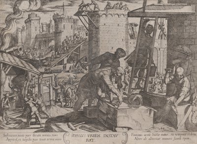 Plaat 24: De Israëlieten herbouwen de muren van Jeruzalem, uit 