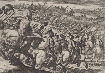 Plaat 25: De Romeinse Commandant Cerialis Aanvalt Bij Trier, uit De Oorlog van de Romeinen Tegen... door Antonio Tempesta