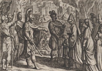 Cologne troepen brengen de vrouw en zus van Civilis naar Cerialis, uit De oorlog van de R... door Antonio Tempesta