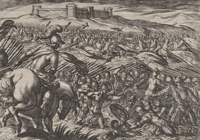 Plaat 29: Civilis Overstroomt het Land door de Dijken Verdedigend te Breken, uit De Oorlog van de R... door Antonio Tempesta