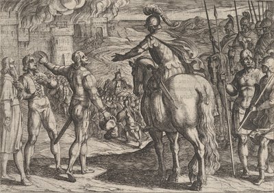 De Romeinen verbranden het Nederlandse platteland, uit De oorlog van de Romeinen tegen de..., 1611 door Antonio Tempesta