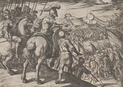 Plaat 5: Alexander die een Slag Leidt, uit De Daden van Alexander de Grote door Antonio Tempesta
