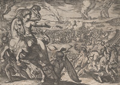 Plaat 6: Darius Vlucht van het Slagveld, uit De Daden van Alexander de Grote, 1608 door Antonio Tempesta