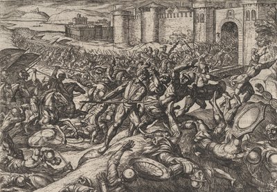 De Romeinen Verslagen door de Nederlandse Troepen bij Bonna, uit De Oorlog van de Romeinen Tegen... door Antonio Tempesta