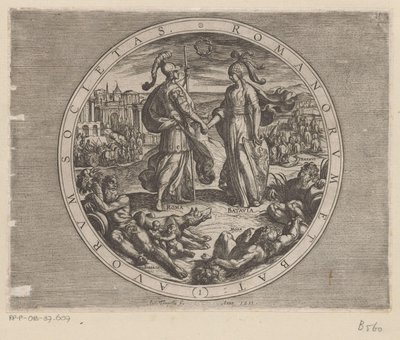 Roma en Batavia schudden elkaar de hand door Antonio Tempesta