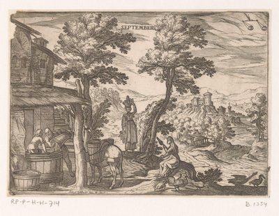 September: wijn maken (weegschaal) door Antonio Tempesta