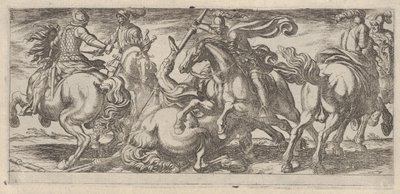 Zes ruiters in gevecht, uit Gevechtsscènes I, ca. 1590-1630 door Antonio Tempesta
