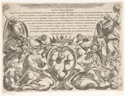 Titelprent met opdracht aan en wapen van Cosimo II de