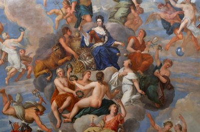 Koningin Anne omringd door een schare gepersonifieerde deugden (detail) door Antonio Verrio