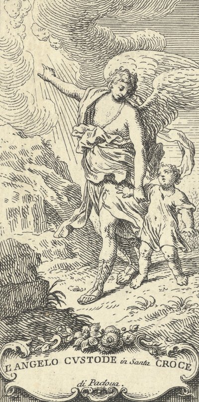 Een engel die een jonge jongen leidt en naar de wolken wijst door Antonio Visentini