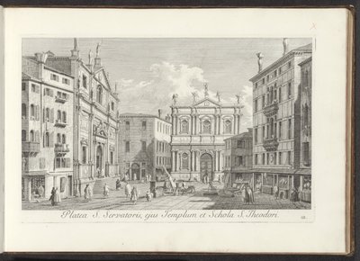 Gezicht op Campo San Salvador te Venetië door Antonio Visentini