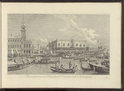 Gezicht op het Canal Grande te Venetië met de Bucintoro van de doge door Antonio Visentini