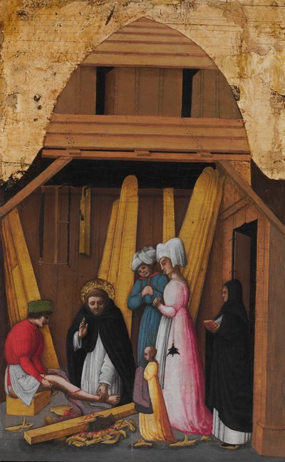 Sint Petrus Martelaar geneest het been van een jonge man, ca. 1450 door Antonio Vivarini