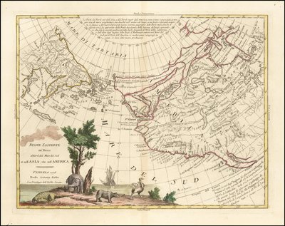 1776 kaart - Nieuwe ontdekkingen van de Russen ten noorden van de Zuidzee in zowel Azië als Amerika door Antonio Zatta