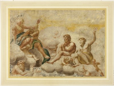 Sint Petrus en andere Zittende Apostelen, met Sint Johannes de Evangelist Hieronder door Antonio da Correggio