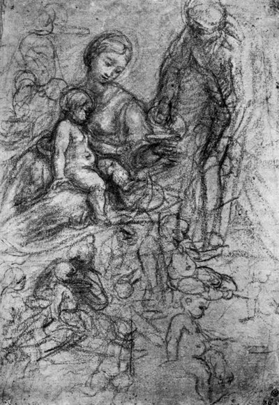 Schetsen voor een Heilige Familie, door Allegri Da Correggio, 1913 door Antonio da Correggio