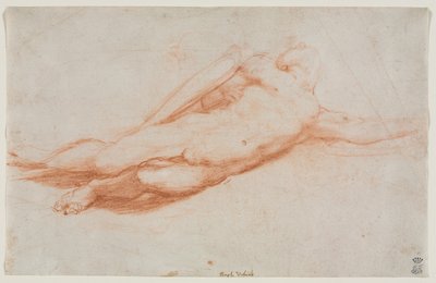 Studie van een gevallen soldaat mogelijk de bekering van Saul (recto) door Antonio da Correggio