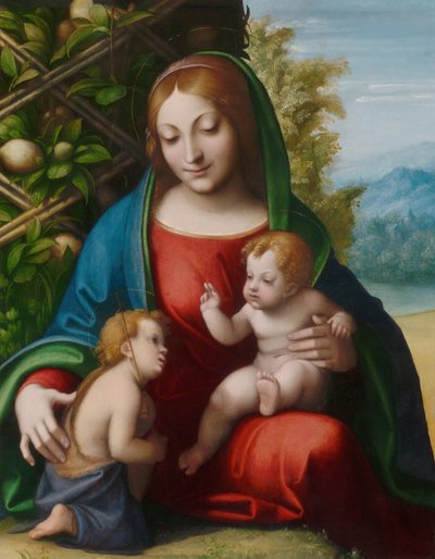 Maagd en kind met de jonge Johannes de Doper door Antonio da Correggio