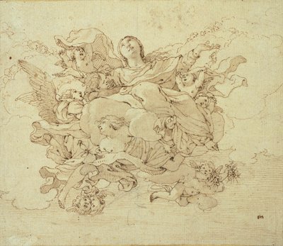 Maagd in Wolken, Ondersteund door Engelen door Antonio da Correggio