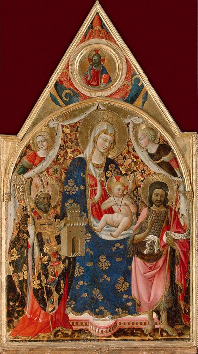 Madonna en Kind, met een bisschop, Johannes de Doper en engelen door Antonio da Firenze