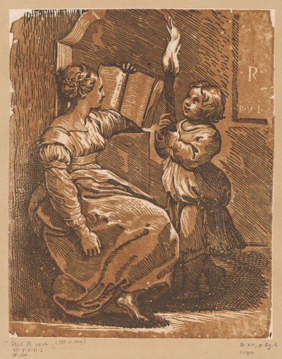 Lezende Sibille met kind door Antonio da Trento (attributed to)