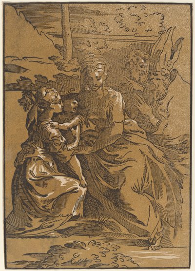 De Heilige Familie met twee heiligen door Antonio da Trento