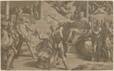 Het martelaarschap van de heiligen Petrus en Paulus [recto], ca. 1530 door Antonio da Trento