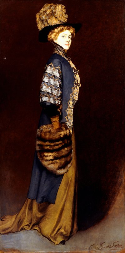 Een Elegante Dame met een Bontmof door Antonio de la Gandara