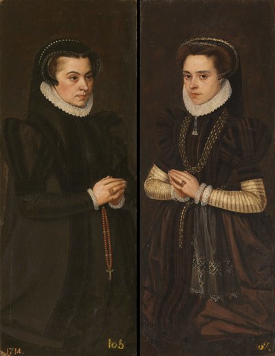 Margaretha van Parma en Maria van Portugal, echtgenote van Alexander Farnese door Antonis Mor