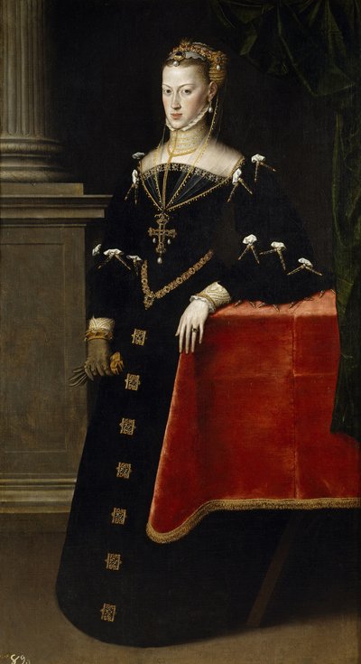 Portret van aartshertogin Maria van Oostenrijk 1528-1603, Heilige Roomse keizerin, 1551 door Antonis Mor