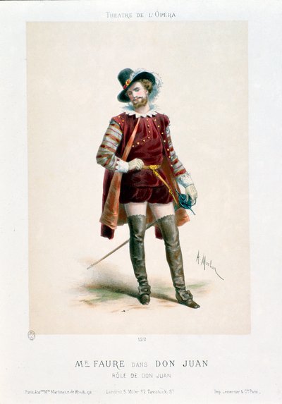 Zanger Jean-Baptiste Faure (1830-1914) als Don Giovanni in de opera van Wolfgang Amadeus Mozart tijdens een uitvoering in het Opera Theatre in Parijs door Antony Paul Emile Morlon