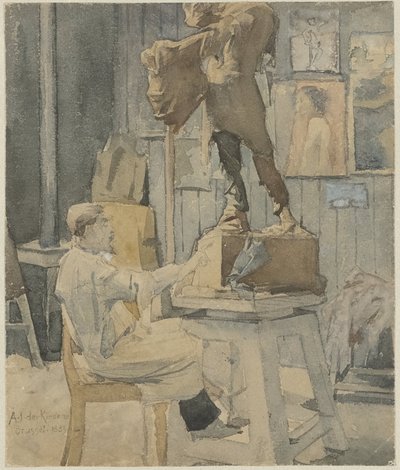 Jan Toorop in een beeldhouwersatelier door Antoon Derkinderen