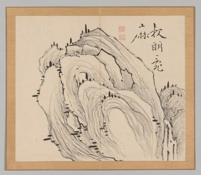 Dubbel album van landschapsstudies na Ikeno Taiga, Volume 1 blad 11, 18e eeuw door Aoki Shukuya