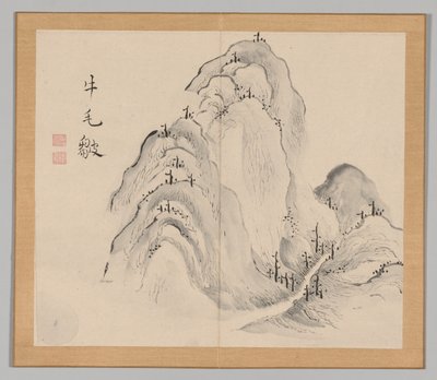 Dubbel Album van Landschapsstudies na Ikeno Taiga, Volume 1 blad 15, 18e eeuw door Aoki Shukuya