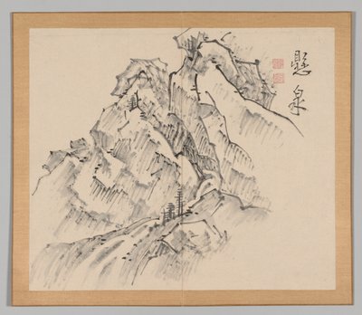 Dubbel album van landschapsstudies na Ikeno Taiga, Volume 1 blad 26, 18e eeuw door Aoki Shukuya