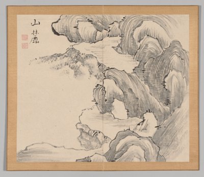 Dubbel Album van Landschapsstudies na Ikeno Taiga, Volume 1 blad 28, 18e eeuw door Aoki Shukuya