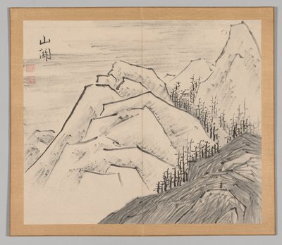 Dubbel album van landschapsstudies na Ikeno Taiga, Volume 1 blad 29, 18e eeuw door Aoki Shukuya