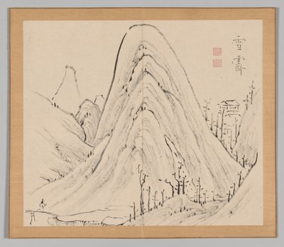 Dubbel album van landschapsstudies na Ikeno Taiga, Volume 1 blad 33, 18e eeuw door Aoki Shukuya