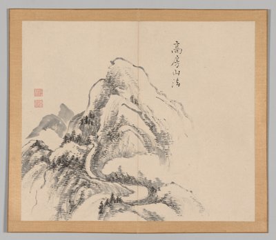 Dubbel album van landschapsstudies na Ikeno Taiga, Volume 1 blad 34, 18e eeuw door Aoki Shukuya