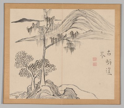 Dubbel album met landschapsstudies naar Ikeno Taiga, Volume 1 blad 36, 18e eeuw door Aoki Shukuya