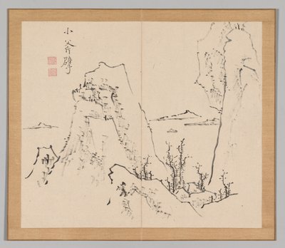 Dubbel album van landschapsstudies naar Ikeno Taiga, Volume 1 blad 8, 18e eeuw door Aoki Shukuya