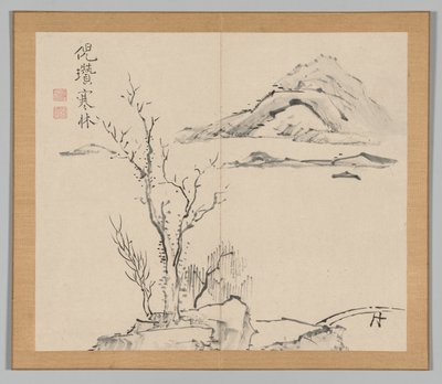 Dubbel album van landschapsstudies na Ikeno Taiga, Volume 2 blad 11, 18e eeuw door Aoki Shukuya