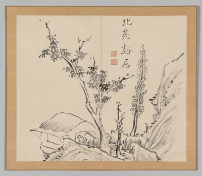 Dubbel Album van Landschapsstudies na Ikeno Taiga, Deel 2 blad 13, 18e eeuw door Aoki Shukuya