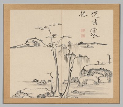 Dubbel album van landschapsstudies na Ikeno Taiga, Volume 2 blad 15, 18e eeuw door Aoki Shukuya